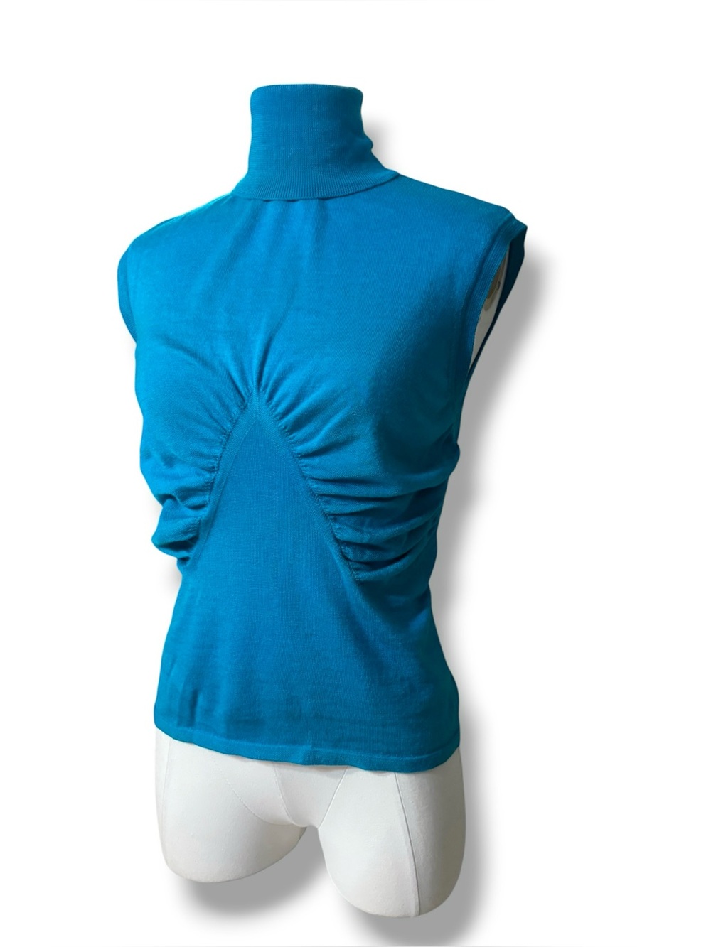 ESCADA Blue Cashmere Wool Silk Blend Sleeveless Turtleneck Size Medium DE 36